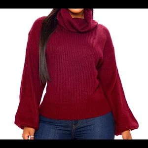 Burgundy sweater with balloon sleeves